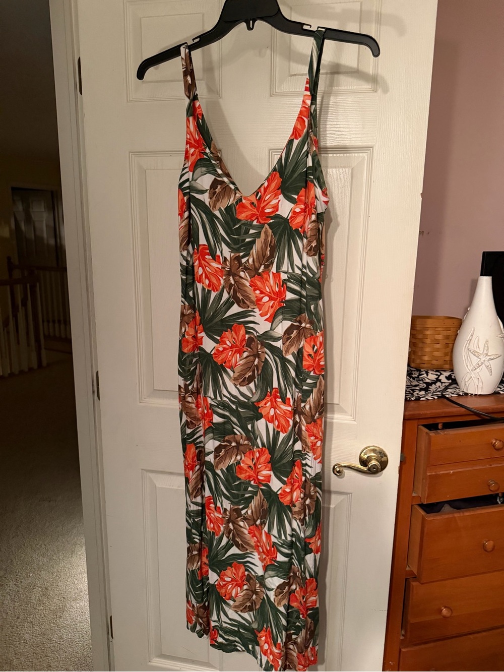 Forever 21 Tropical Floral Maxi Slip Dress in Orange, Green & Brown